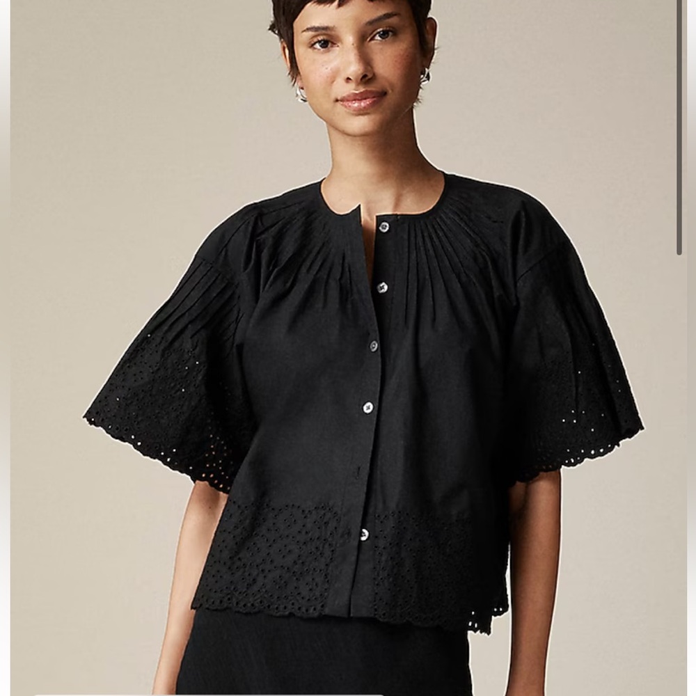 J crew xxs Jolie Black Eyelet Button-Up Top new